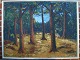 P.L. Sørensen 
(20 årh):
Skov med 
nåletræer.
Akryl på 
lærred (enkelte 
farvebortfald).
Sign.: ...