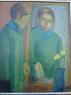 Mia Tranholt 
(født 1890):
Mand der 
spejler sig i 
spejl med blå 
vase og gule 
blomster.
Olie på ...