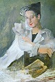 Georg Walter 
Rössner 
(1885-1972), 
portræt af fru 
Yvonne 
Santiago. Olie 
på lærred, 
Uindrammet, 88 
...
