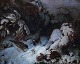 UIDENTIFICERET 
FRANSK KUNSTNER 
(1800-tallet): 
Vinterlandskab 
med fugle. 
Maleri af høj 
...