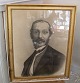 Fint gammelt 
herre portræt.
Bly på papir.
Signeret H. F. 
Hansen 1887.
Mål 50x60,5cm.
