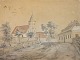 Tysk kunstner 
(19. årh): En 
kirke. Laveret 
tusch, akvarel 
og bly. 20,5 x 
28 cm. ...