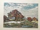 Aage Lund 
(1892-1972):
Kystparti med 
forblæste 
træer.
Farveradering 
på papir.
Uden ...