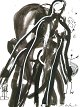 Jon Gislason 
(1955-): Omrids 
af nøgen mand. 
Akvarel/tusch 
på papir. 
Sign.: Jon 
Gislason 95 ...