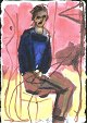 Gislason, Jon 
(1955-): En 
mand på en 
stol. 
Akvarel/tusch 
på papir. 
Sign.: Jon 
Gislason 98 ...