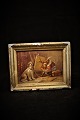 Fransk 1800 
tals billede / 
tryk med abe 
som maler en 
hund , 
indrammet i 
gammel 
sølvramme med 
...