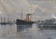 Larsen, C. 
Vilhelm (1880 - 
1950) Danmark: 
En damper i 
Københavns 
Havn. Signeret. 
Olie på lærred. 
...
