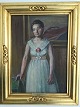 Poul S. 
Christiansen 
(1855-1933):
Interiør med 
unge kvinde i 
hvid kjole.
Olie på ...