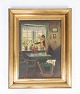 Oliemaleri med 
motiv af et 
hjem og med 
forgyldt ramme, 
malet af Jens 
Konghammer 
(1884-1974) fra 
...