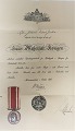 Danmark. 
Medajle. For 
deltagelse i 
krigen 1848-50. 
Diameter 3 cm. 
Med papirer fra 
marineministeriet