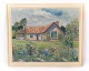Oliemaleri med 
motiv af hus og 
lys ramme, med 
ukendt signatur 
fra omkring 
1920. 
70 x 83.5 cm.