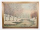 Maleri på 
lærred med 
vinter motiv og 
forgyldt ramme, 
med ukendt 
signatur. 
78 x 105 cm.