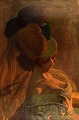 Henry Bouvet 
(1859-1945), 
fransk 
kunstner. Olie 
på lærred. Dame 
med fjerprydet 
hat. Tidligt 
...