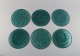 Per Lütken for 
Holmegaard. 
Seks "Buffet" 
tallerkener i 
blågrønt 
mundblæst 
kunstglas. ...
