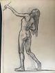 Robert Büchtger 
(1862-1951):
Studie af 
nøgen kvinde 
der maler.
Kul på papir.
Sign.: ...