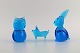 Ronneby, 
Sverige. Tre 
figurer i blåt 
mundblæst 
kunstglas. 
Ugle, kanin og 
gris. ...