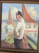Søren Christian 
Bjulf 
(1890-1958):
Ung fisker i 
havn.
Olie på 
lærred.
Sign.: Bjulf
39x32 ...