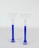 Snapse glas med 
blå fod fra 
omkring 
1950'erne. 
H:15,5  Dia:6

