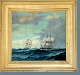 Carl Bille 
1815-1898.
Marine motiv 
med 5 skibe i 
oprørt hav.
Olie på lærred 
i forgyldt ...