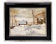 Maleri på 
træpladen i 
antik ramme af 
små huse og 
landskab med 
sne fra omkring 
1930'erne
Mål i ...