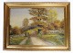 Maleri på 
lærredet i 
guldramme motiv 
af landskab fra 
omkring 
1930'erne
Mål i cm: H:58 
B:77
