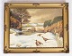 Maleri på 
lærredet i 
antik ramme af 
små huse og 
landskab med 
sne fra omkring 
1930'erne
Mål i ...