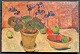 Dansk kunstner 
(20. årh.): 
Opstilling med 
potteplante og 
æbler på et 
bord. Olie på 
lærred. ...