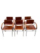 Sæt af seks 
spisestuestole, 
designet af 
Alfred Homann 
(1948-2022) i 
lyst mahogni 
med krom ben 
...
