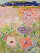 Kerttu 
Kuikanmäki (f. 
1928), finsk 
kunstner, olie 
på plade, 
blomster i 
sommer-landskab.
 Abstrakt ...