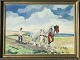 Aage Strand 
(1910-75):
Landmand der 
pløjer marken 
med heste.
Olie på 
lærred.
Sign.: AS
65x90 ...
