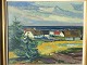 Aage Strand 
(1910-75):
Kystparti med 
gårde.
Olie på 
lærred.
Sign.: ÅS
52x62 (66x77)
Åge Strand