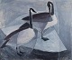 Osmo Isaksson 
(1918-1997), 
finsk-svensk 
kunstner, olie 
på plade. 
Modernistisk 
maleri med 
fugle ...