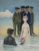 Uwe Bahnsen 
(1930-2013), 
Tysk kunstner.
Olie på papir. 
Surrealistisk 
maleri med ...