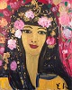 Yrsa Isabel 
Lind, dansk 
kunstner. Akryl 
på lærred.
Ung kvinde med 
blomster i 
håret. Bladguld 
i ...