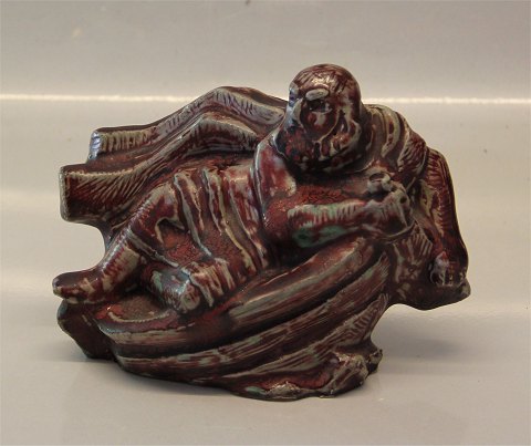 Royal Copenhagen Art Pottery Thor Fishing Helge Christoffersen Ox Blood glaze 12 
x 15 cm
