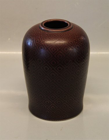 Aluminia kunstfajance 2634 Marselis Brun Vase, med små firkanter 18 x 12 cm Nils 
Thorson, 1953