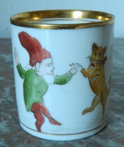 B & G cup in porcelain with gnome and cat
