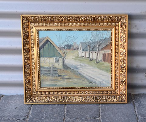 Huse ved vej af Knud Bøstrup
37x41 cm.