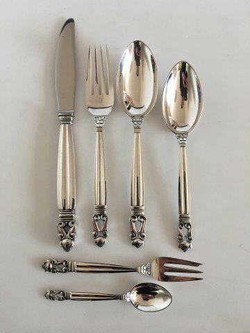 Georg Jensen Sterling Silver Acorn Flatware Set for 8 People. 48 Pieces