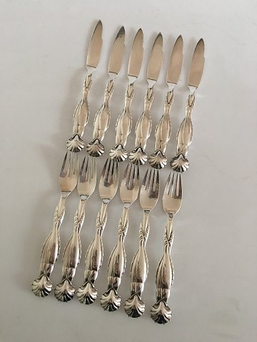 Georg Jensen "Ornamental" Fiskebestiks No. 55 Kniv og Gaffel Sæt til 6 Pers.