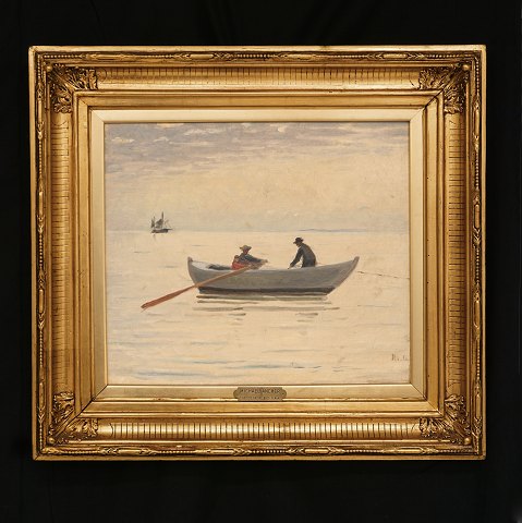 Michael Ancher, 1849-1927: "Fiskerne sætter garn. 
Skagen". Olie på lærred. Signeret "MA" ca. år 
1920. Lysmål: 37x43cm. Med ramme: 59x65cm