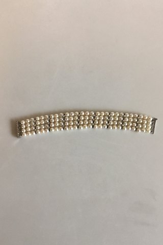 Georg Jensen & Wendel 14 K Hvidgulds armånd med perler og brillianter