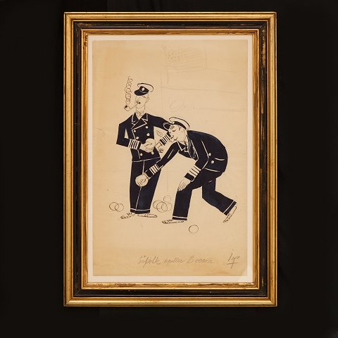 Svend Johansen, 1890-1970, "Seamen playing 
Boccia".
Signed. Visible size: 43x27cm. With frame: 
54x38cm