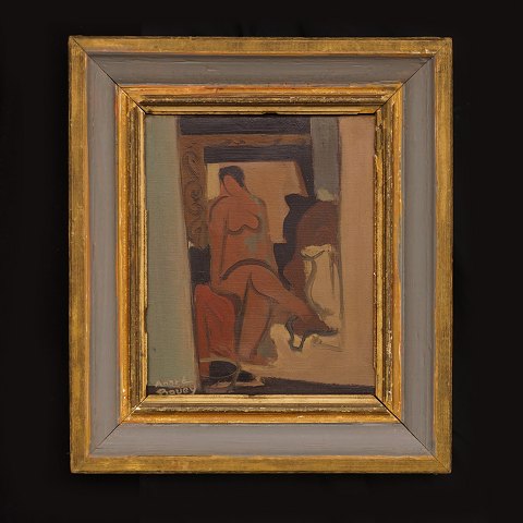 Pierre André Bouey, 1898-1976, interiør med 
kvinde. Olie på lærred. Signeret. Lysmål: 26x21, 
Med ramme: 39x34cm