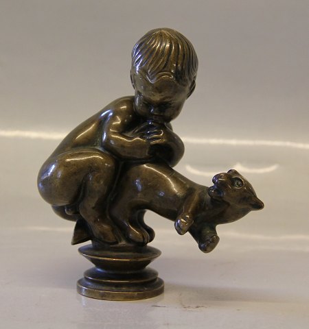 Kai Nielsen Bronze Boy with Cat No. VI Signed Kai N 13.3 x ca 12 cm