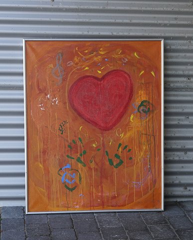 Orange maleri med hjerte
