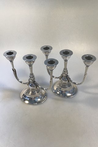 Georg Jensen Sterling Sølv Par 3-armet lysestager No 537B(2)