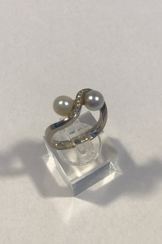 Georg Jensen og Wendel 18K Hvidguldsring med Perler og Brillanter