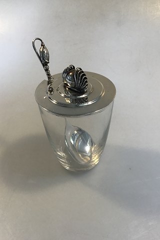 Georg Jensen Jam Jar with Sterling Silver Lid No 900 and Blossom Jam Spoon