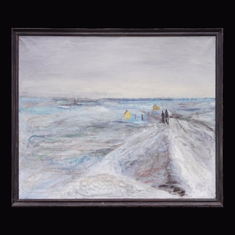 Jens Søndergaard, Denemark, 1895-1957, "Winter 
landscape". Oil on canvas. Dated 1952-55. Visible 
size: 123x148cm. With frame: 134x159cm